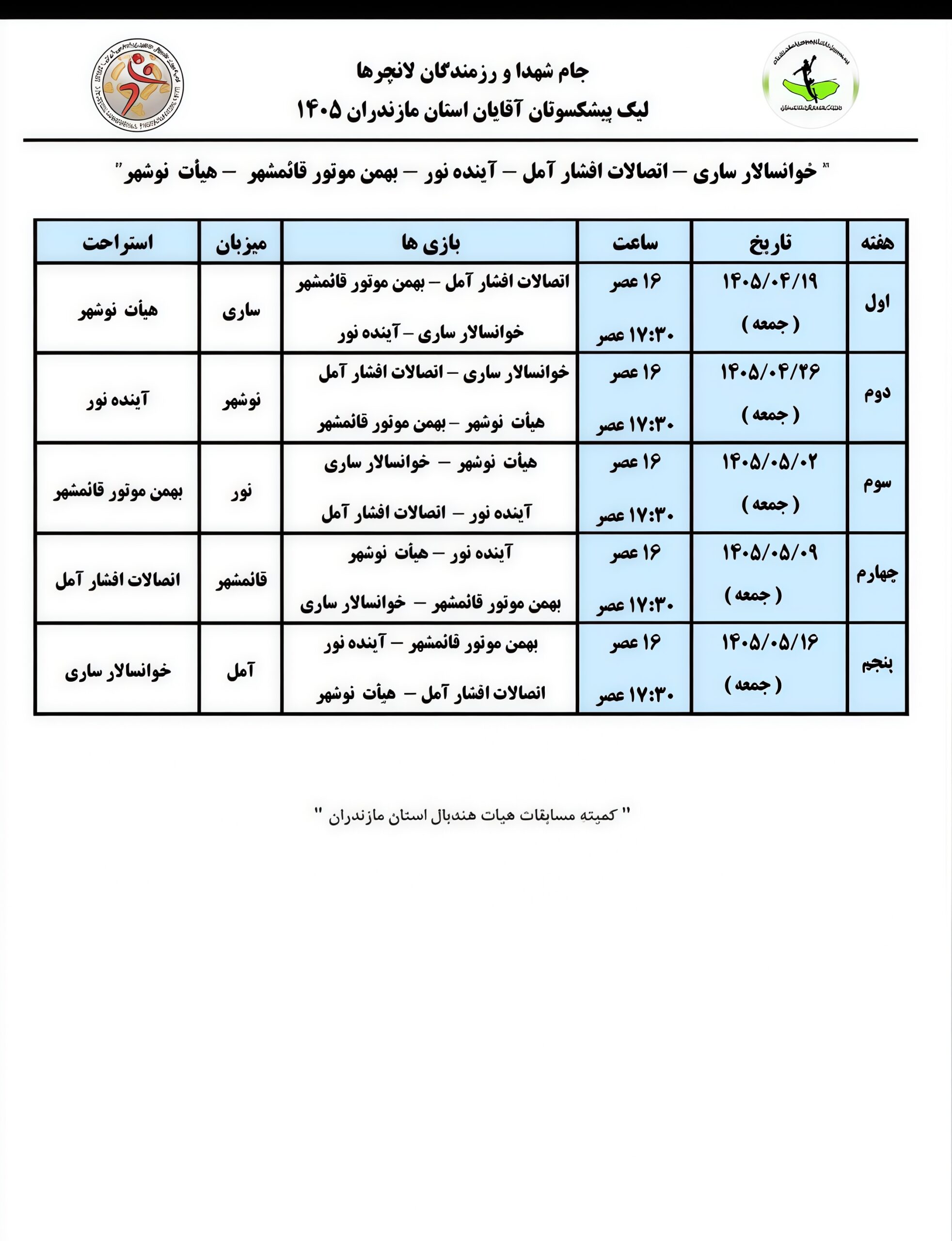 لیگ پیشکسوتان مازندران قرعه کشی شد
